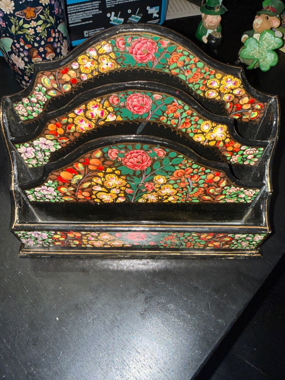 Vintage Hand-Painted Floral Wooden Letter Holder